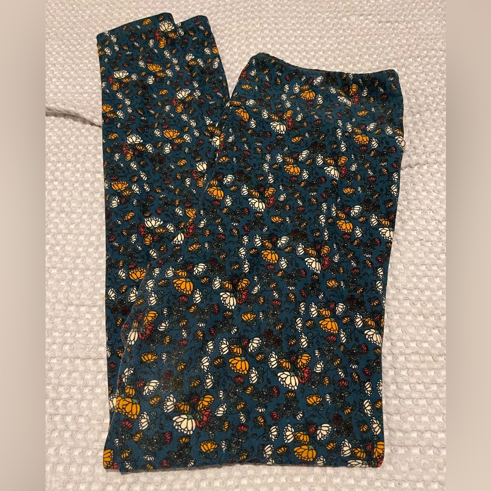 LuLaRoe Teal Floral Leggings – Small Multicolor Flower Print